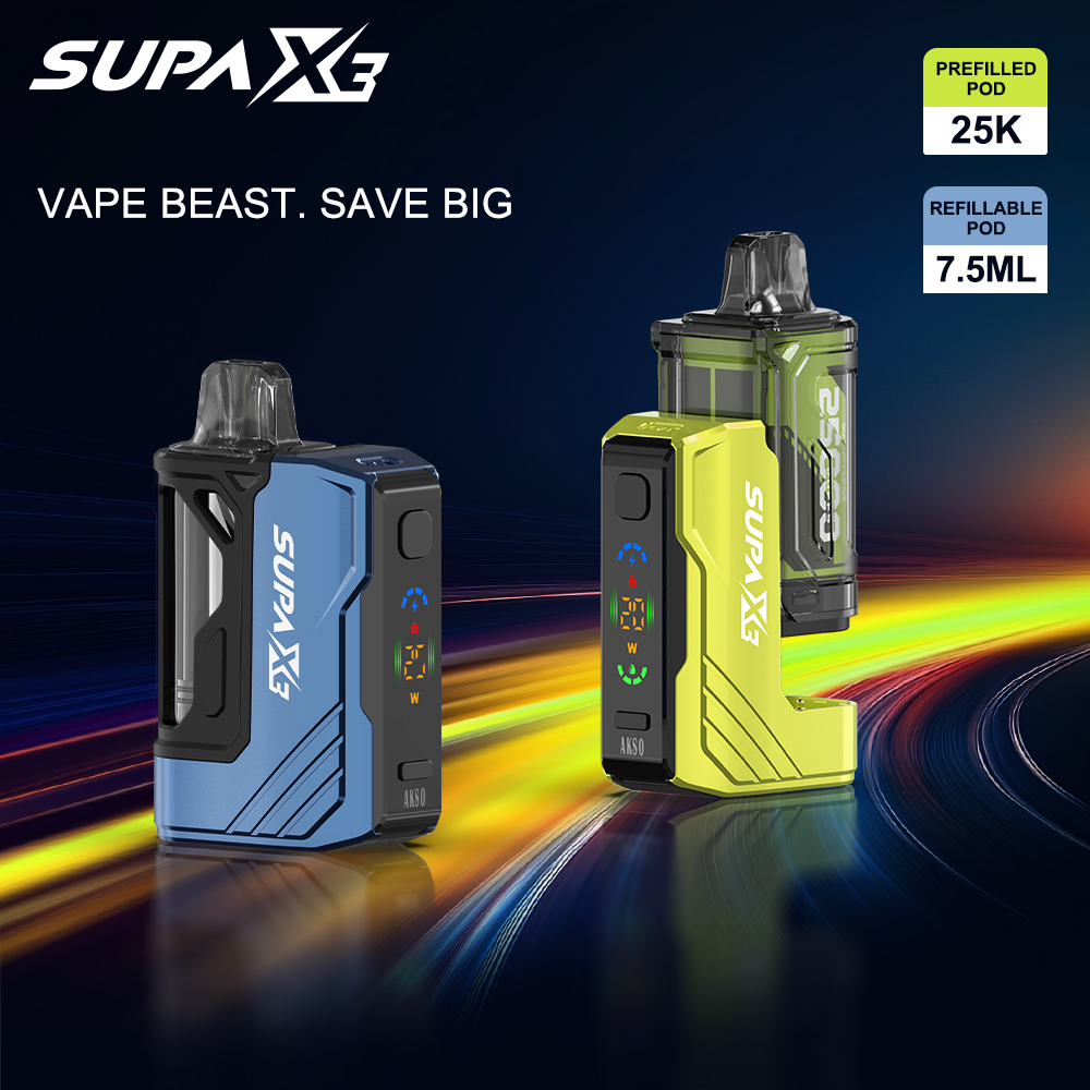 SUPA X3 - 25K Puffs Prefilled Pod -Variable Wattage- One Button Boost Mode- Refillable Pod Option