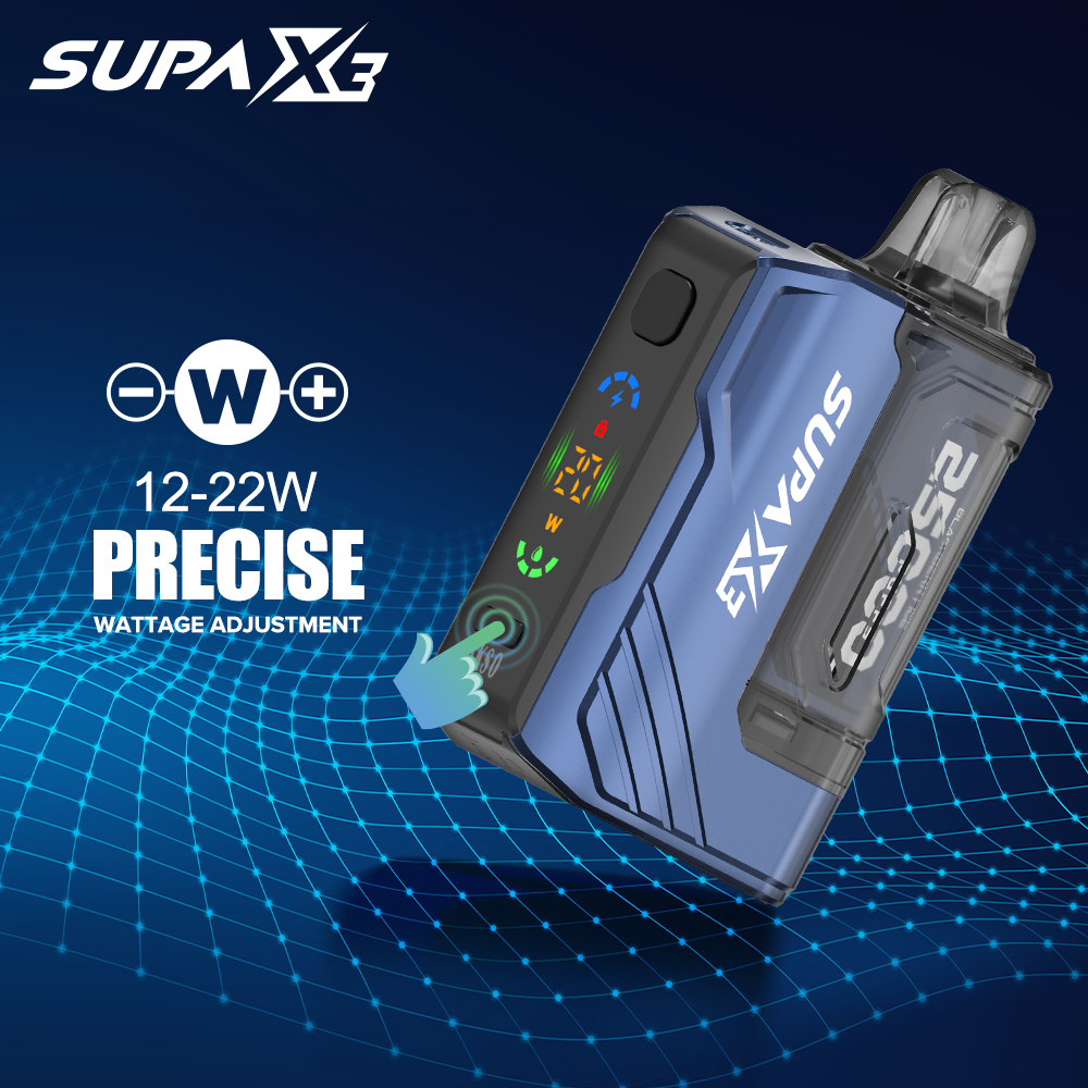 SUPA X3 - 25K Puffs Prefilled Pod -Variable Wattage- One Button Boost Mode- Refillable Pod Option
